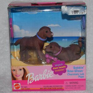 Vintage Barbie 2001 "Bobbin' Doggies Bow-Wows" Chocolate Lab Pups NWT